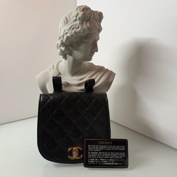 Vintage Chanel Caviar Leather Black Quilted Belt Pouch with Gold Plated Hardware - Picture 14 of 16